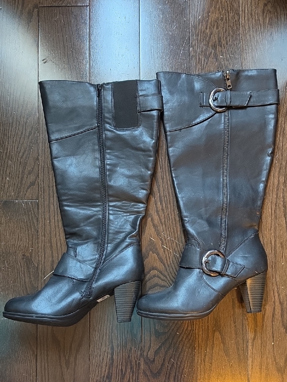 Lane Bryant Black, Wide Calf, Mid-Calf Heeled Boots with Buckle Accent